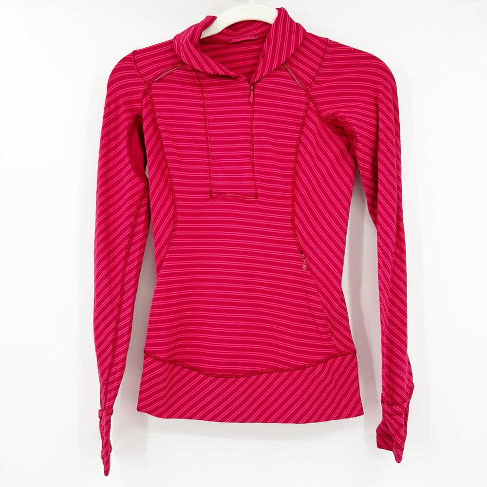 Lululemon Womens Athleisure Think Fast Thumbhole Pullover Size 2 Berry Striped